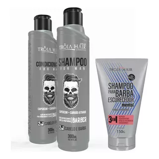  Kit Shampoo + Cond + Shampoo Grizalhos Tróia Hair For Man