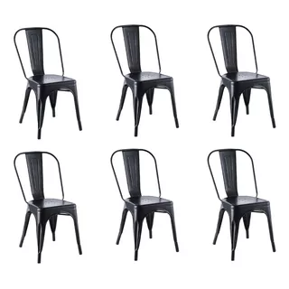 Kit 6 Cadeiras Tolix Aço Reforçado Industrial De Jantar Cor Da Estrutura Da Cadeira Preto