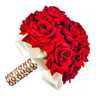 Buquê De Noiva C/ Rosas Vermelhas Luxo Grande Casamento