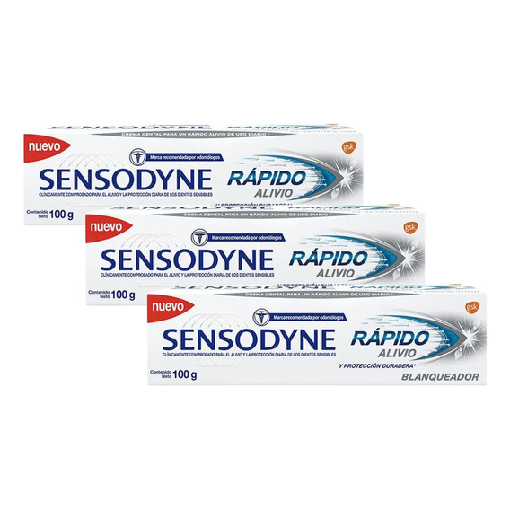 Combo X3 Sensodyne Crema Dental Rápido Alivio Blanquead 100g