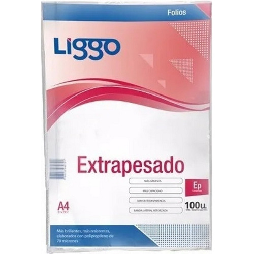 Folios A4 Liggo Cristal Borde Blanco Polip.70 Mic Paq.x100