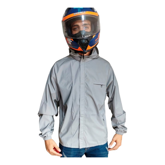 Chaqueta Rompe Vientos Capucha Reflectiva Semi Impermeable 