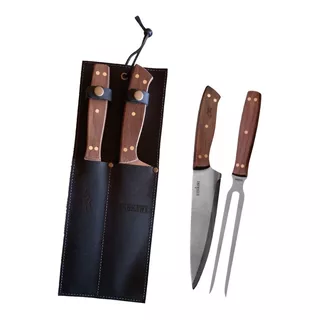 Set Parrillero Pincho Y Cuchillo + Funda De Cuero Kangkawe