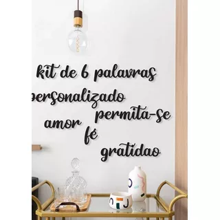 Kit 6 Apliques Lettering Palavras + Para Todo Sempre - Mdf Cor Preto