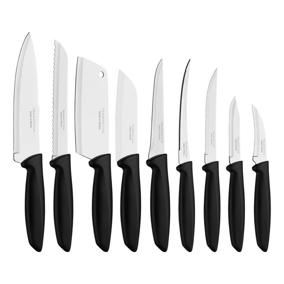 Juego Set 9 Cuchillos Tramontina Plenus Blister Cocina Chef Color Negro