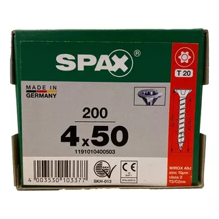 Tornillos Spax Madera 4 X 50 Caja 200 Piezas Cuerda Corrida