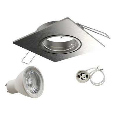 Spot Aluminio Inyectado Cuadrado Acero Movil  7w Ideal Baños Acero Frio