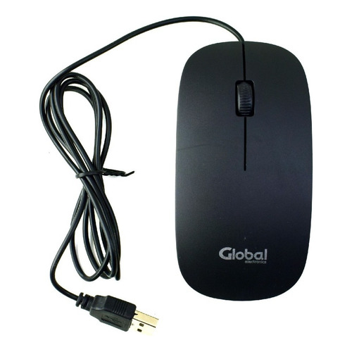 Mouse Economico Óptico Ergonómico Cable Usb Global Caja Color Negro