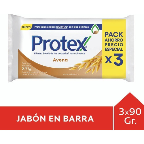 Pack X3 Jabón Antibacterial En Barra Protex Avena - 270gr