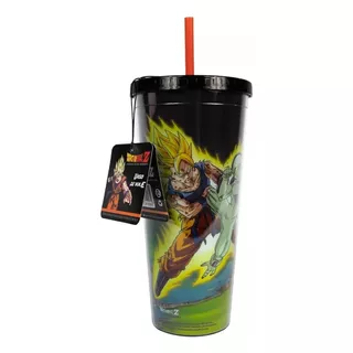 Vaso Con Popote Y Tapa De Plastico Dragon Ball Z Goku&freeza
