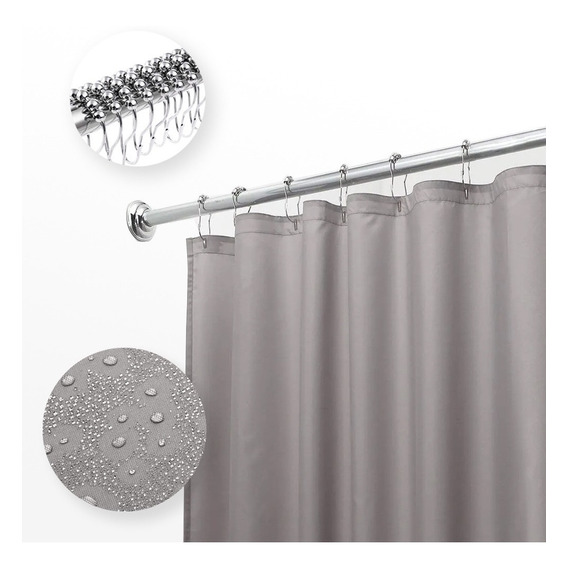 Cortina De Baño Tela Antihongo 214cm X 183cm Impermeable Color Gris Liso