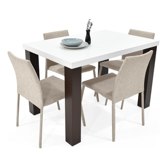 Comedor Michigan 4 Puestos Sillas Lugo En Tela Color Beige