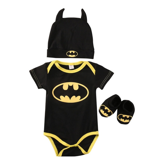 Conjunto Ropa Bebé Pañalero Manga Corta Niño Batman 3 Piezas