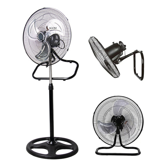 Ventilador Redondo Industrial 18 Pulgadas Lagom 3en1 Pedestal De Piso De Pared 3 Aspas De Metal Alta Potencia De 60w Altura Ajustable Máxima 125cm Base De Abs Diámetro 50cm 3 Velocidades Oscilación90°