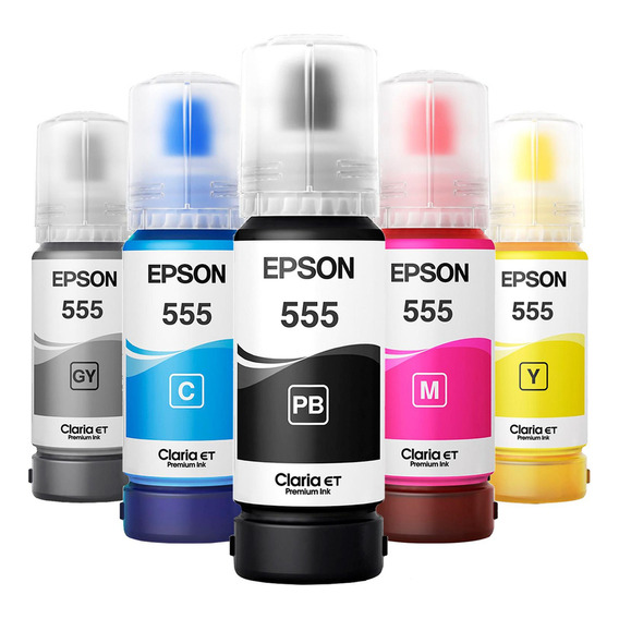 Kit 5 Botellas Tinta Epson T555 L8180 L8160 70ml