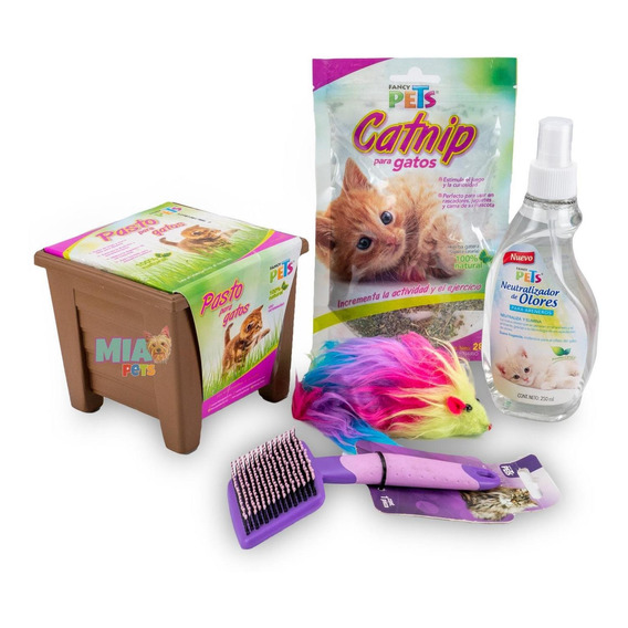 Kit Para Gatos (catnip/juguete/pasto/neutralizador/cepillo)