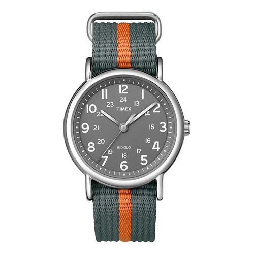 Timex | Reloj Unisex Weekender | T2n6499j | Original Color de la correa Gris/Naranja Color del bisel Plateado Color del fondo Gris