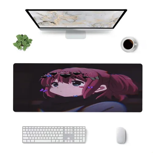Mouse Pad With Anime Girl, Hearts & Butterflies, Retro Aesth