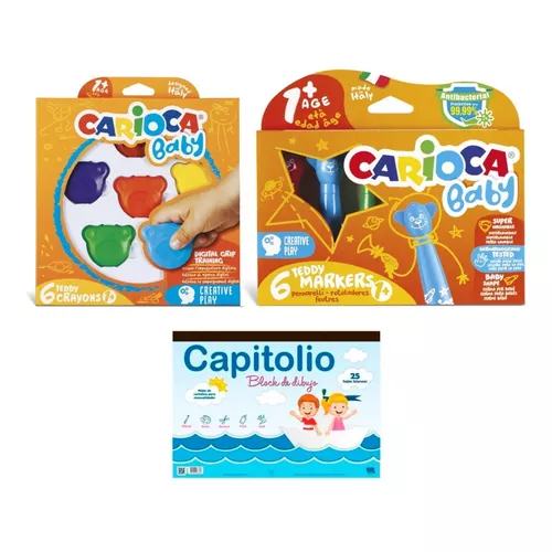 Kit Carioca Baby 6 Crayones 6 Marcadores Osito Block Dibujo