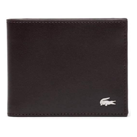 Cartera Small Lacoste En Cuero De Vaqueta Para Hombre Color Marrón Diseño de la tela Liso