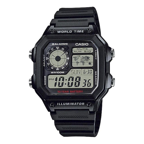 Reloj Casio Caballero Modelo Ae-1200wh-1cvcf Color de la correa Negro Color del bisel Plata Color del fondo Negro