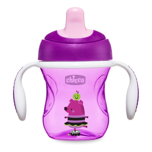 Vaso para bebés con aza antiderrame Chicco Training Cup con sorbete color violet de 200mL