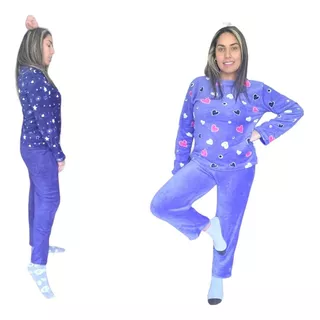 Pack 3 Pijamas Mujer Largo Polar Invierno Diseños Variados