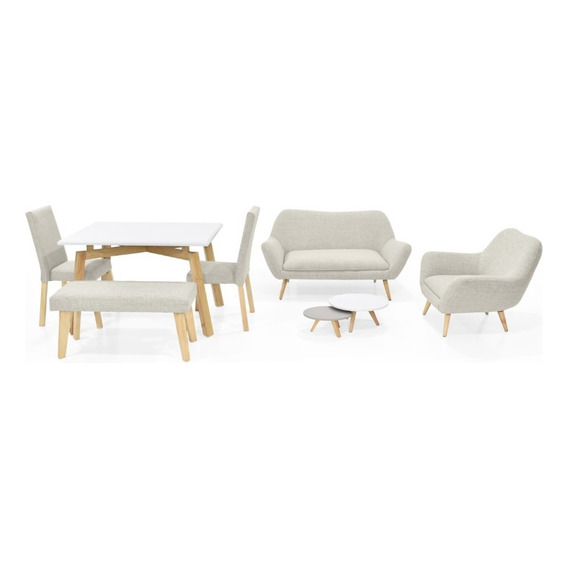 Combo Comedor Irlanda 4 Puestos + Sala Cannes Diseño De La Tela De Las Sillas Taupe