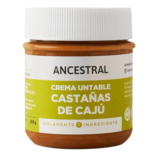 Crema Untable Vegetal De Castañas De Caju Ancestral X 200 Gr