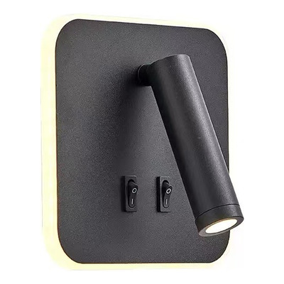 Aplique Cabecera Con Tecla Cuadrado Focus Negro Luz Desing Negro