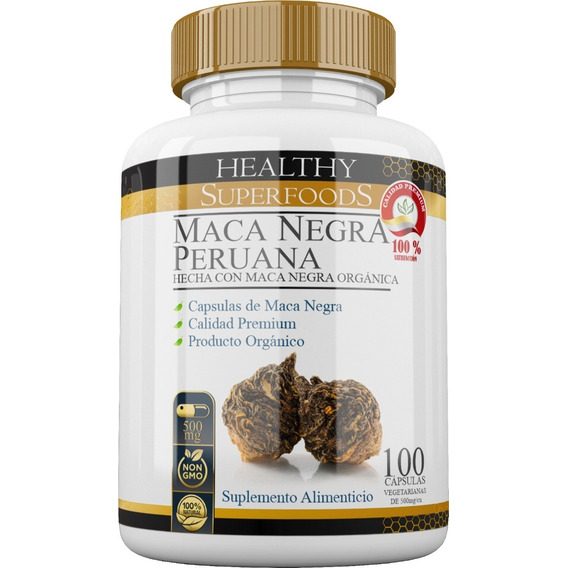 Healthy Superfoods Maca Negra (Lepidium meyenii) Pura Orgánica Premium 100 Capsulas 500mg Sabor Natural