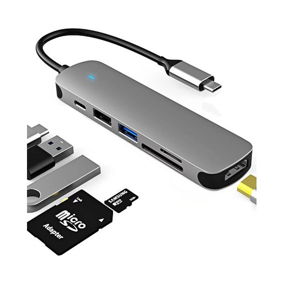 Hub Adaptador Usb3.0 Tipo C 6 En 1 Hdmi Para Macbook Windows