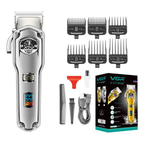 Maquina Corta Pelo Clipper Inalambrica Vgr V-693 Led Usb Color Plateado