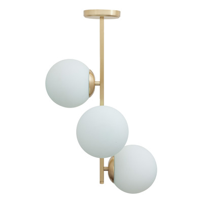 Plafon 3 Luces Vertical Elyn E27 Dorado Globo Opal 15cm 