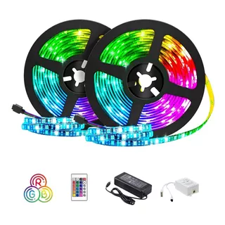 Tira Led Rgb 5050 Para Exterior O Interior Incluye 10 Metros, Eliminador Y Control Remoto, 60 Leds Por Metro Gran Brillo