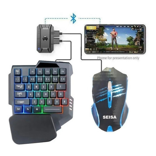Kit Teclado Mouse Gamer Adaptador Bluetooth Celular Tablet Color del teclado Negro