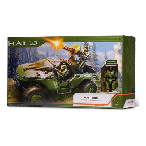 Halo Set De Vehículo Warthog Con Figura Master Chief De 8 Cm Color Verde Musgo