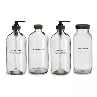 Set 4 Botellas Vintage Vidrio P/ Baño Diseño Minimalista 