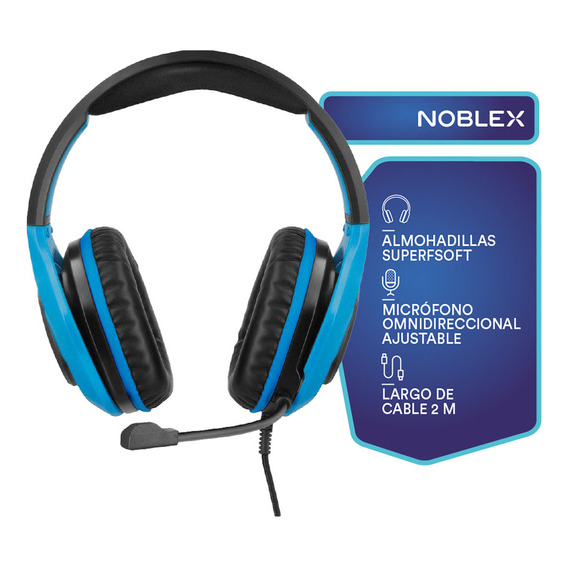 Auriculares Gamer Noblex Hp600gm X Sound Microfono Color Negro/Azul