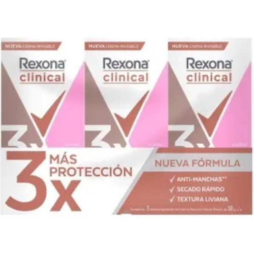 Antitranspirante en crema Rexona Clinical Crema pack de 3 u