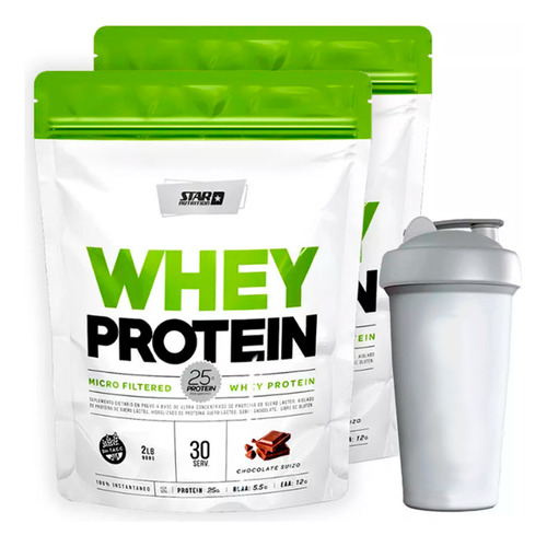 Star Nutrition Whey Protein Proteínas Sabor Chocolate De 908g Pack X2 + Vaso 600 Ml