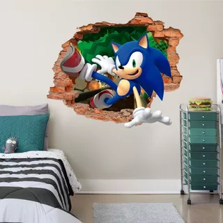 Decoración Infantil Sonic Vinil Gamer 3d Pared Rota 65x55cm Color Multicolor