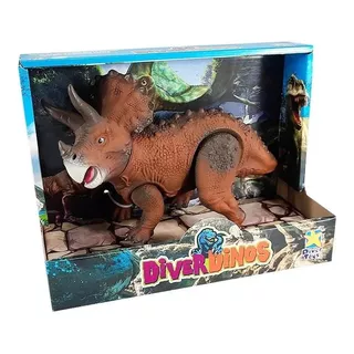 Dinossauro Diver Dinos Triceratops Articulado Divertoys 8195