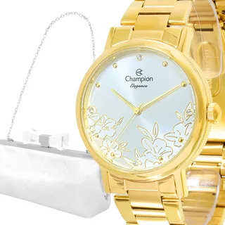 Relógio Feminino Champion Dourado Prova Dágua Original Top Cor Do Fundo Branco