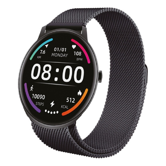 Smartwatch Redondo Nictom Nt16 1,28  Notificaciones + Malla Metálica Color de la caja Negro Color de la malla Negro