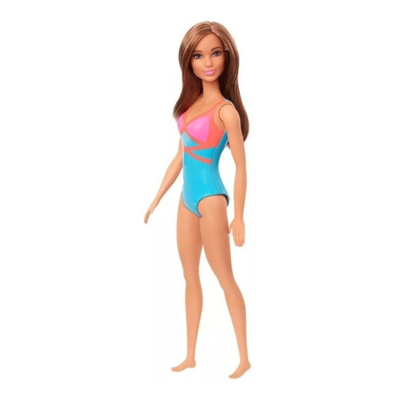 Muñeca Barbie Con Malla Celeste Dia De Playa Ghh38