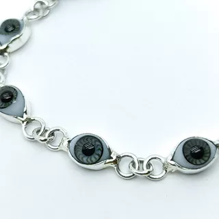 Pulsera Ojo Turco Color Gris Proteccion Amor Plata 925