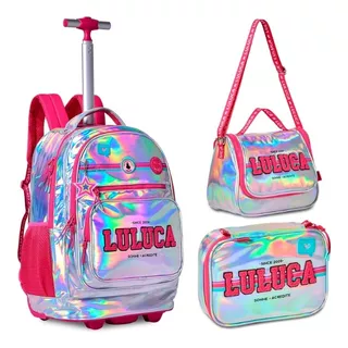 Kit Mochila Carrinho Luluca Escolar Feminina Estojo Lancheira