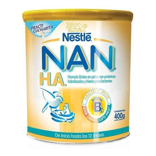 Leche de fórmula en polvo Nestlé Nan H.A. en lata de 1 de 400g - 0  a 12 meses