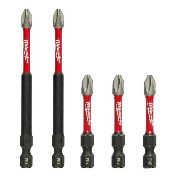 5 Puntas Ph2 Alto Impacto Milwaukee Imantadas 2x9 + 3x5cm